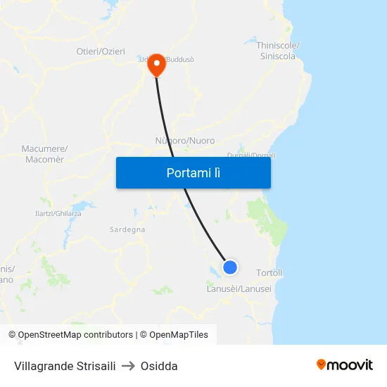 Villagrande Strisaili to Osidda map