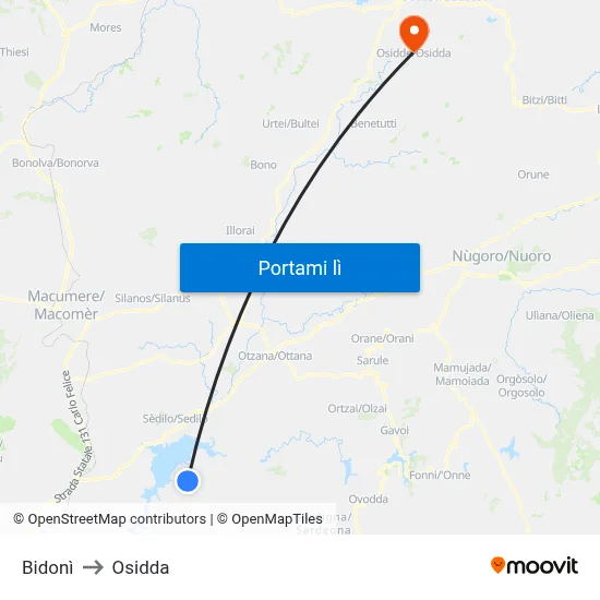 Bidonì to Osidda map