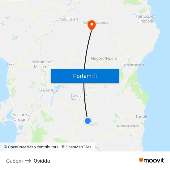 Gadoni to Osidda map