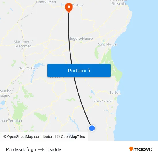 Perdasdefogu to Osidda map