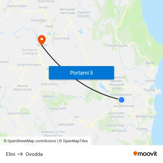 Elini to Ovodda map
