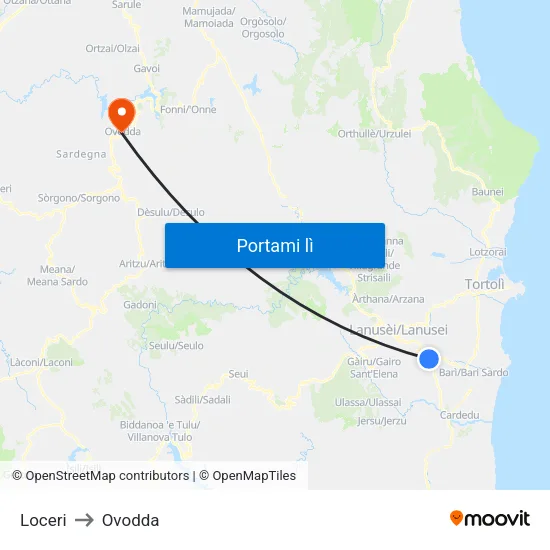 Loceri to Ovodda map