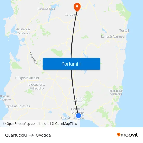 Quartucciu to Ovodda map