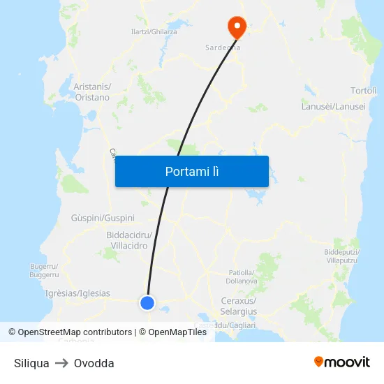 Siliqua to Ovodda map