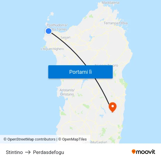 Stintino to Perdasdefogu map