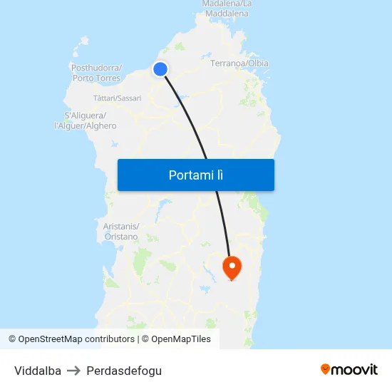 Viddalba to Perdasdefogu map