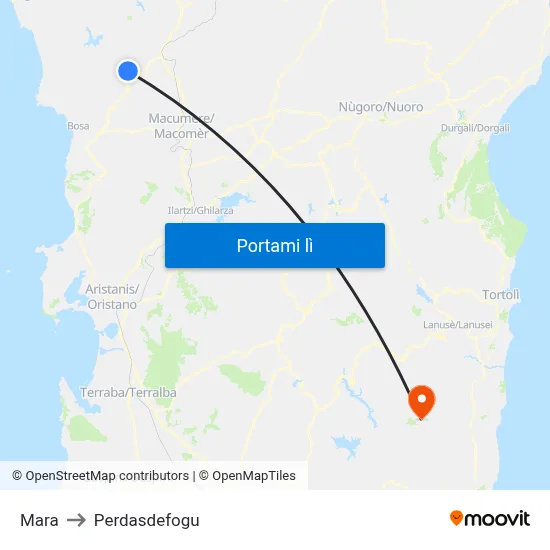 Mara to Perdasdefogu map