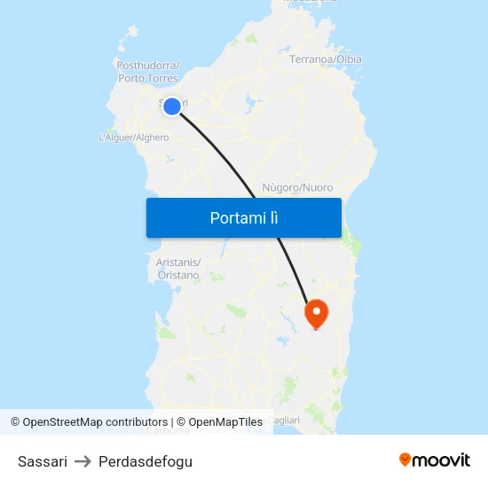 Sassari to Perdasdefogu map