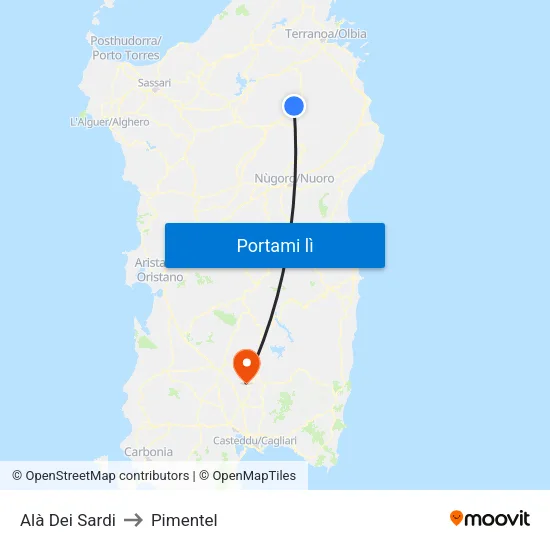Alà Dei Sardi to Pimentel map