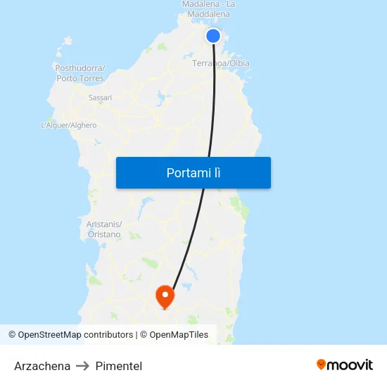 Arzachena to Pimentel map