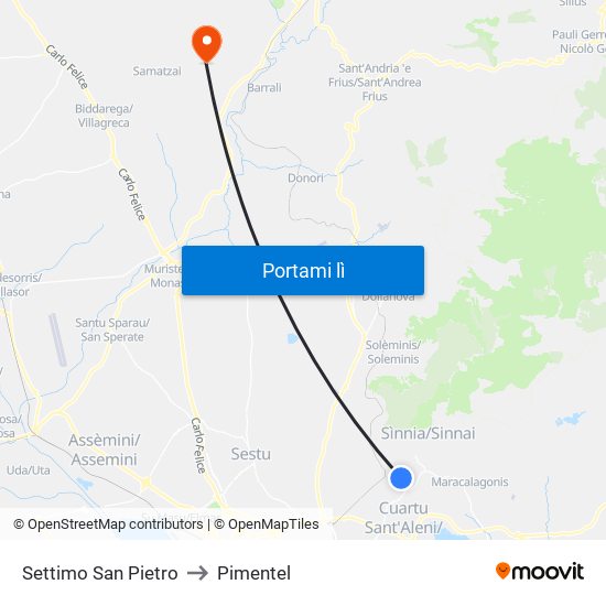 Settimo San Pietro to Pimentel map