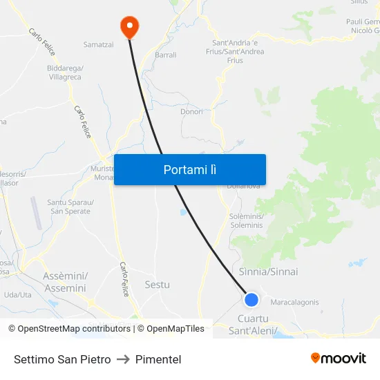 Settimo San Pietro to Pimentel map