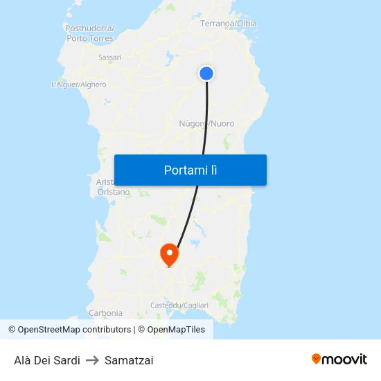 Alà Dei Sardi to Samatzai map