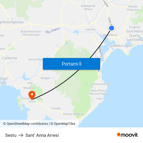 Sestu to Sant' Anna Arresi map