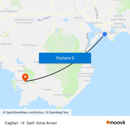 Cagliari to Sant' Anna Arresi map