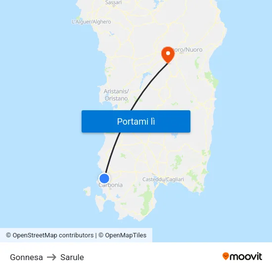 Gonnesa to Sarule map