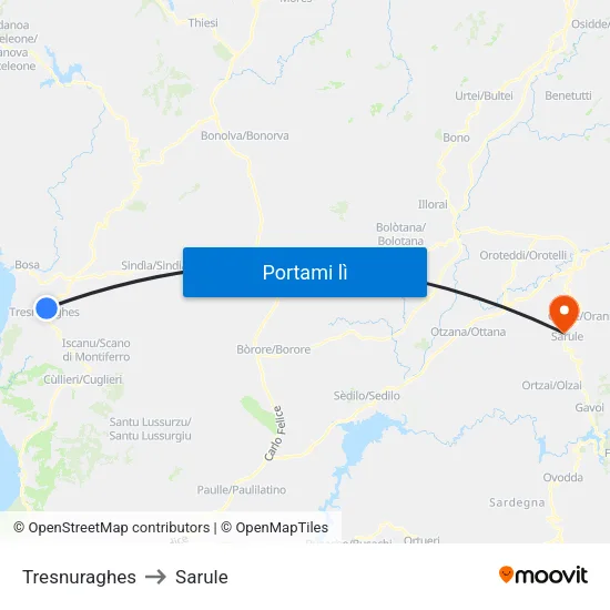 Tresnuraghes to Sarule map