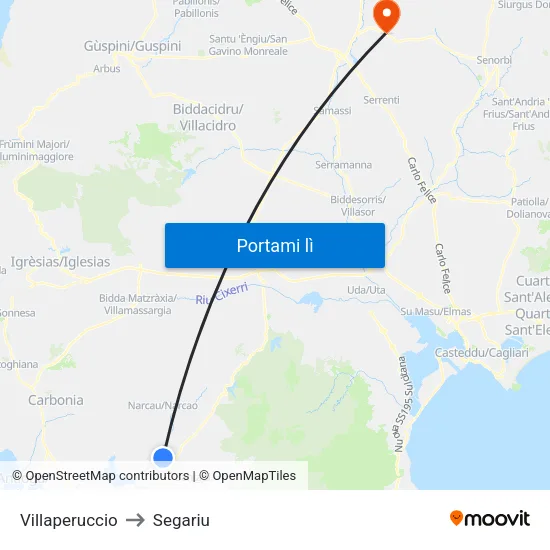 Villaperuccio to Segariu map