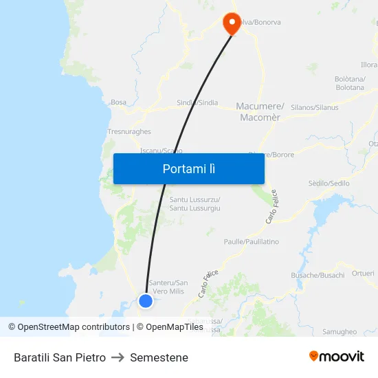 Baratili San Pietro to Semestene map