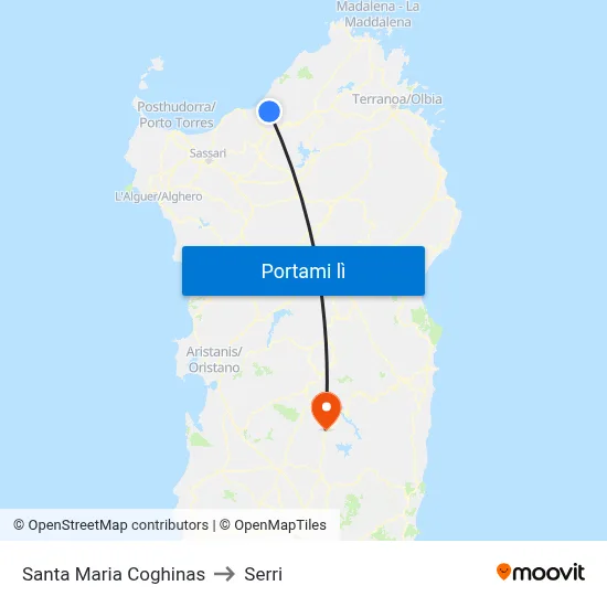 Santa Maria Coghinas to Serri map