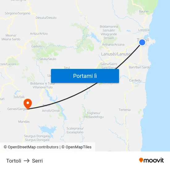 Tortolì to Serri map