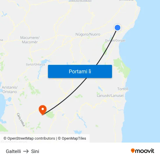 Galtelli to Sini map