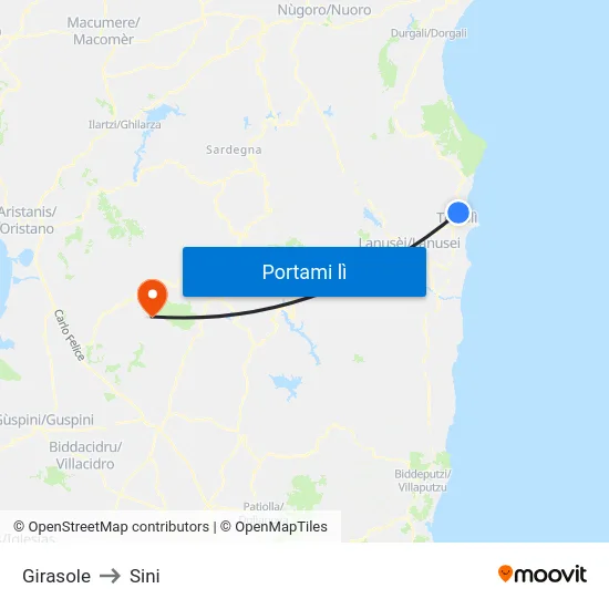 Girasole to Sini map