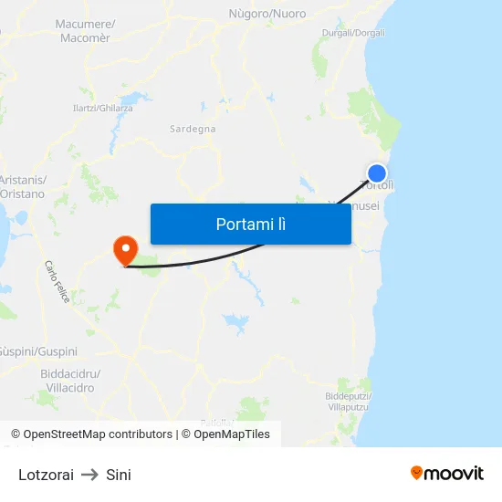 Lotzorai to Sini map