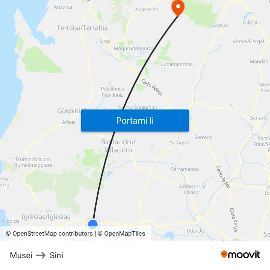 Musei to Sini map