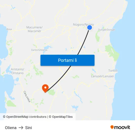 Oliena to Sini map