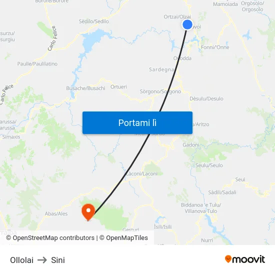 Ollolai to Sini map