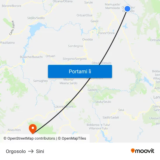 Orgosolo to Sini map