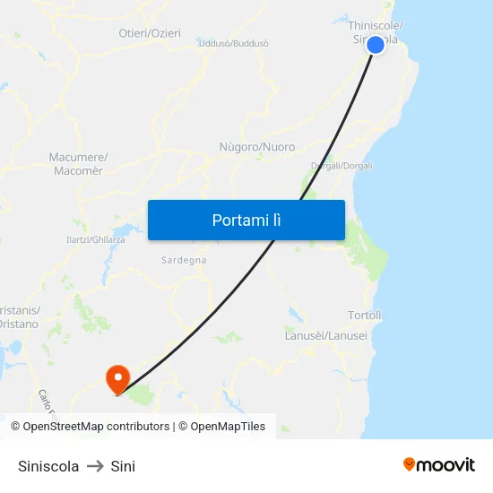 Siniscola to Sini map