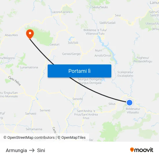 Armungia to Sini map