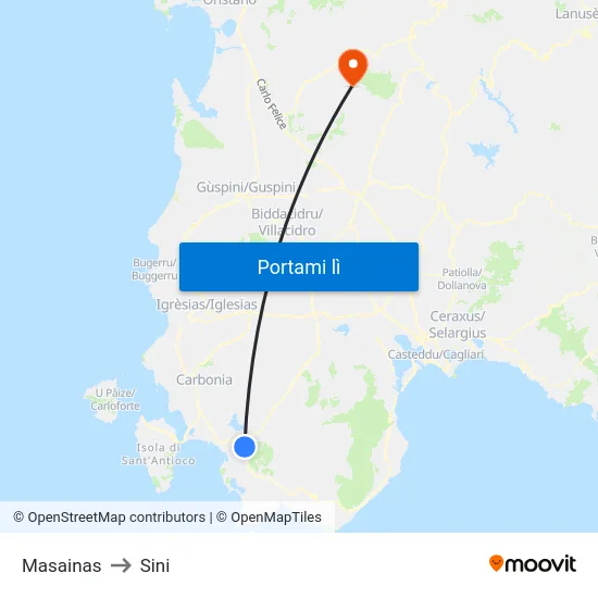 Masainas to Sini map