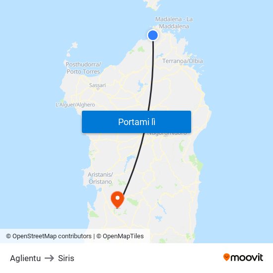 Aglientu to Siris map