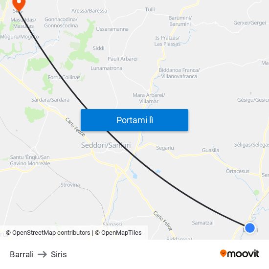 Barrali to Siris map