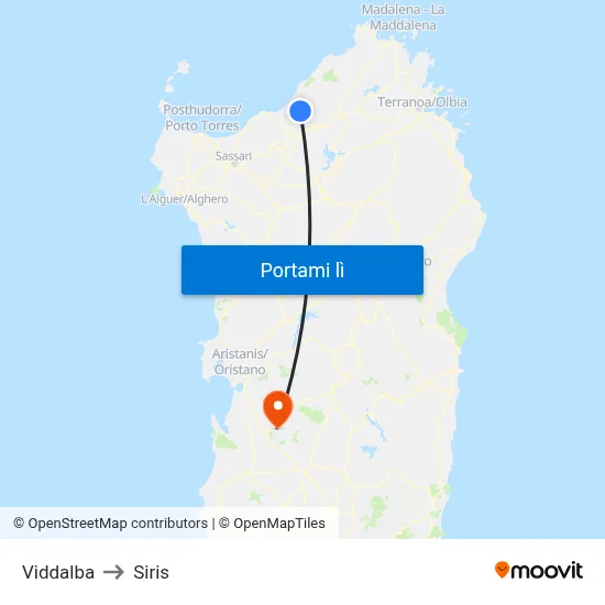 Viddalba to Siris map