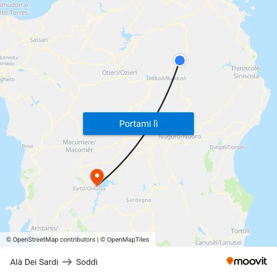 Alà Dei Sardi to Soddì map