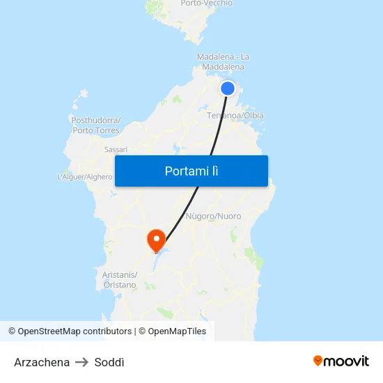 Arzachena to Soddì map