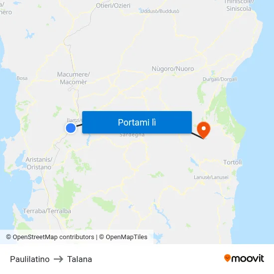Paulilatino to Talana map