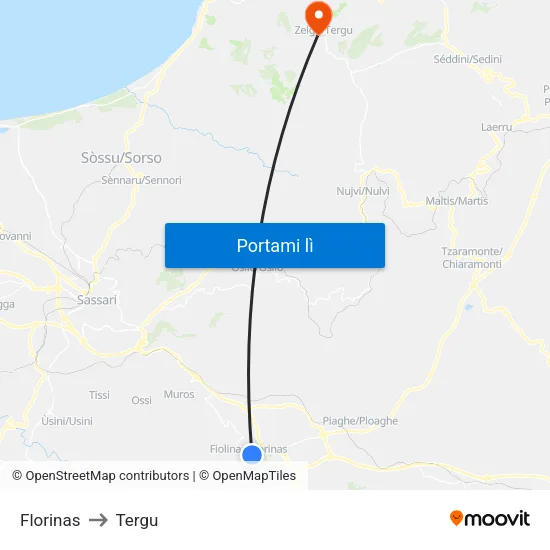 Florinas to Tergu map