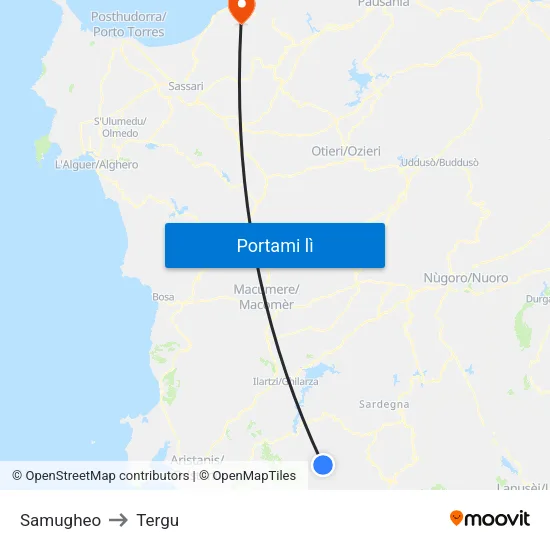 Samugheo to Tergu map