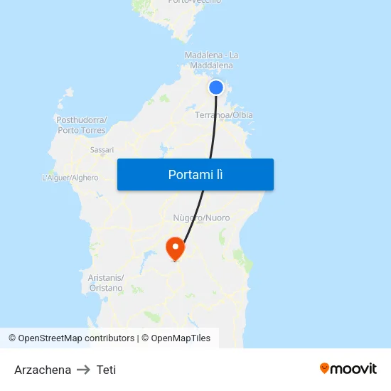 Arzachena to Teti map