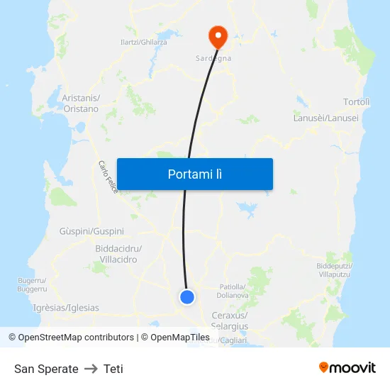 San Sperate to Teti map