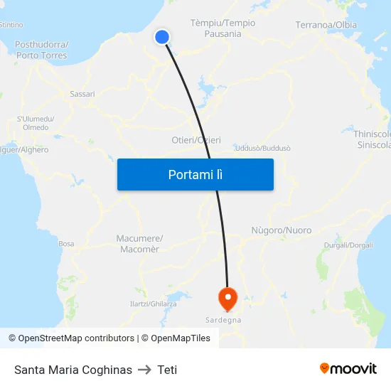 Santa Maria Coghinas to Teti map