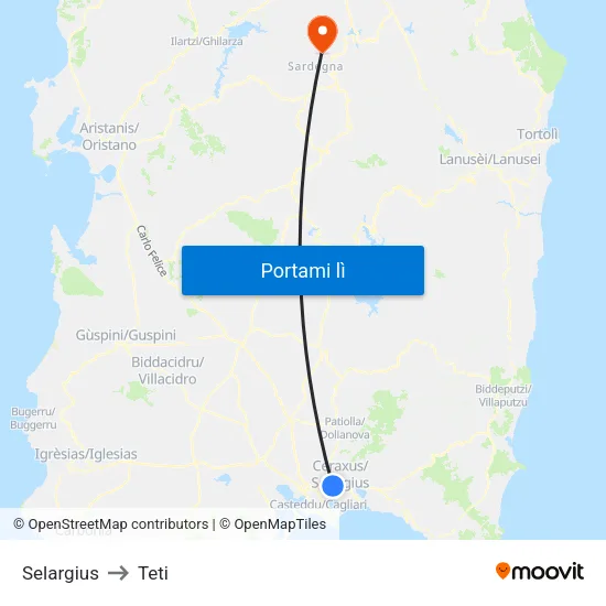 Selargius to Teti map