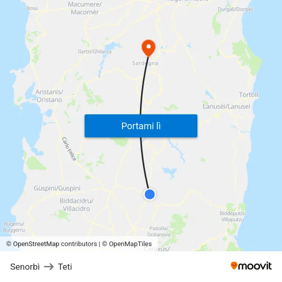 Senorbì to Teti map