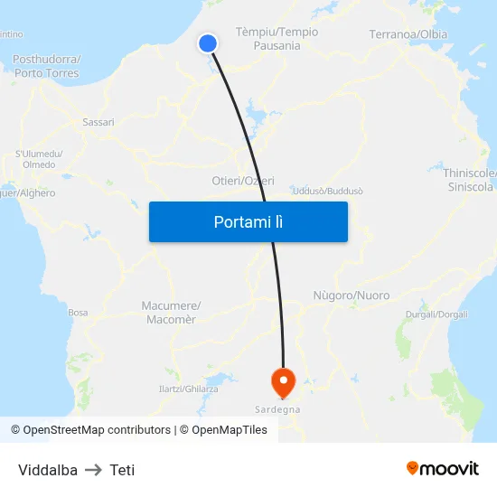 Viddalba to Teti map