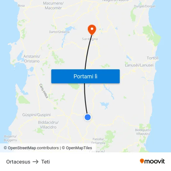 Ortacesus to Teti map